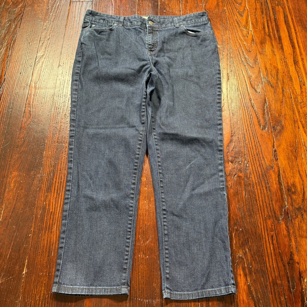 LL‎ Bean Jeans Womens 14 Blue Dark Wash Straight Leg Fit Stretch 0JCP3